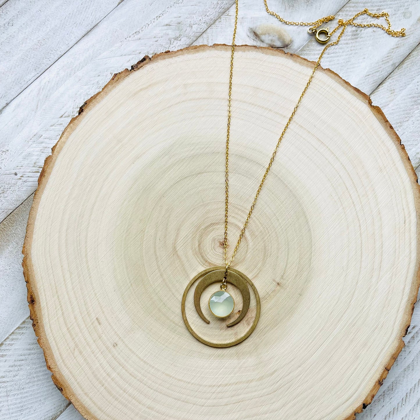 Aqua Chalcedony Moon Necklace