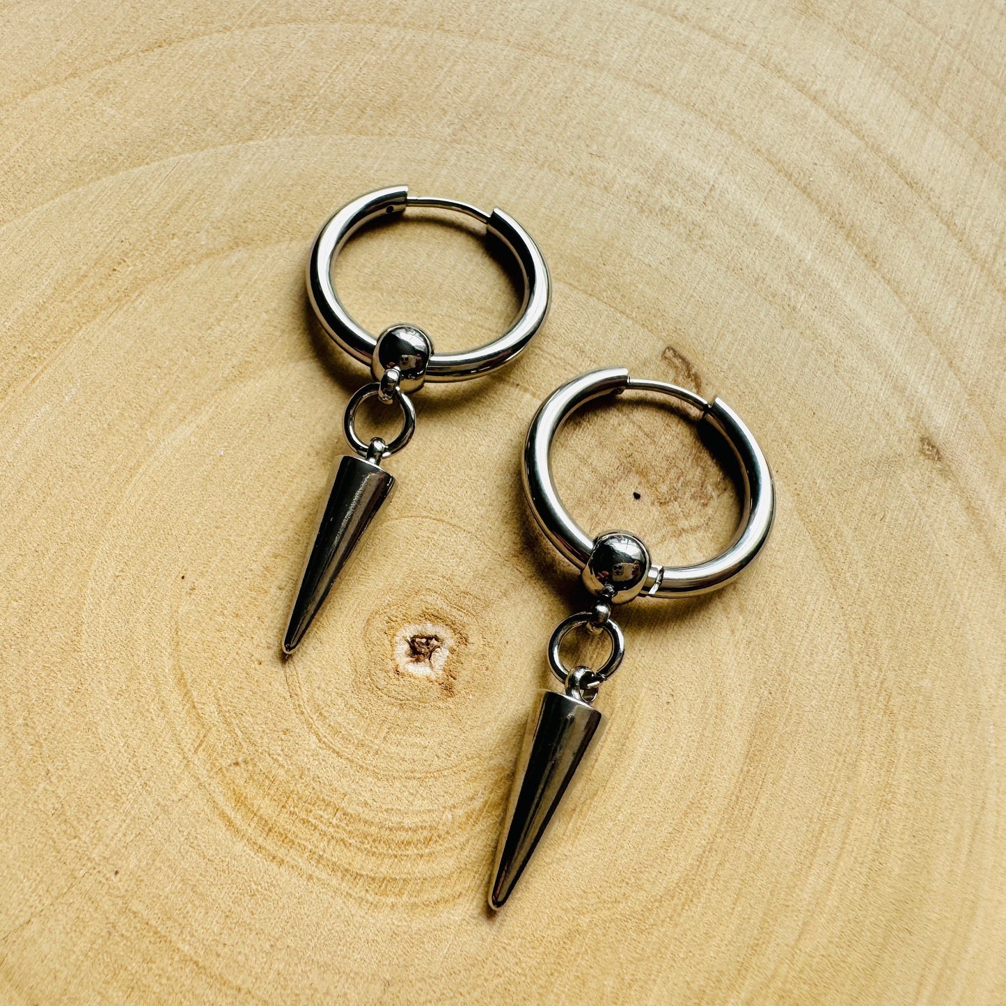 Silver Huggie Hoop Spike Earrings