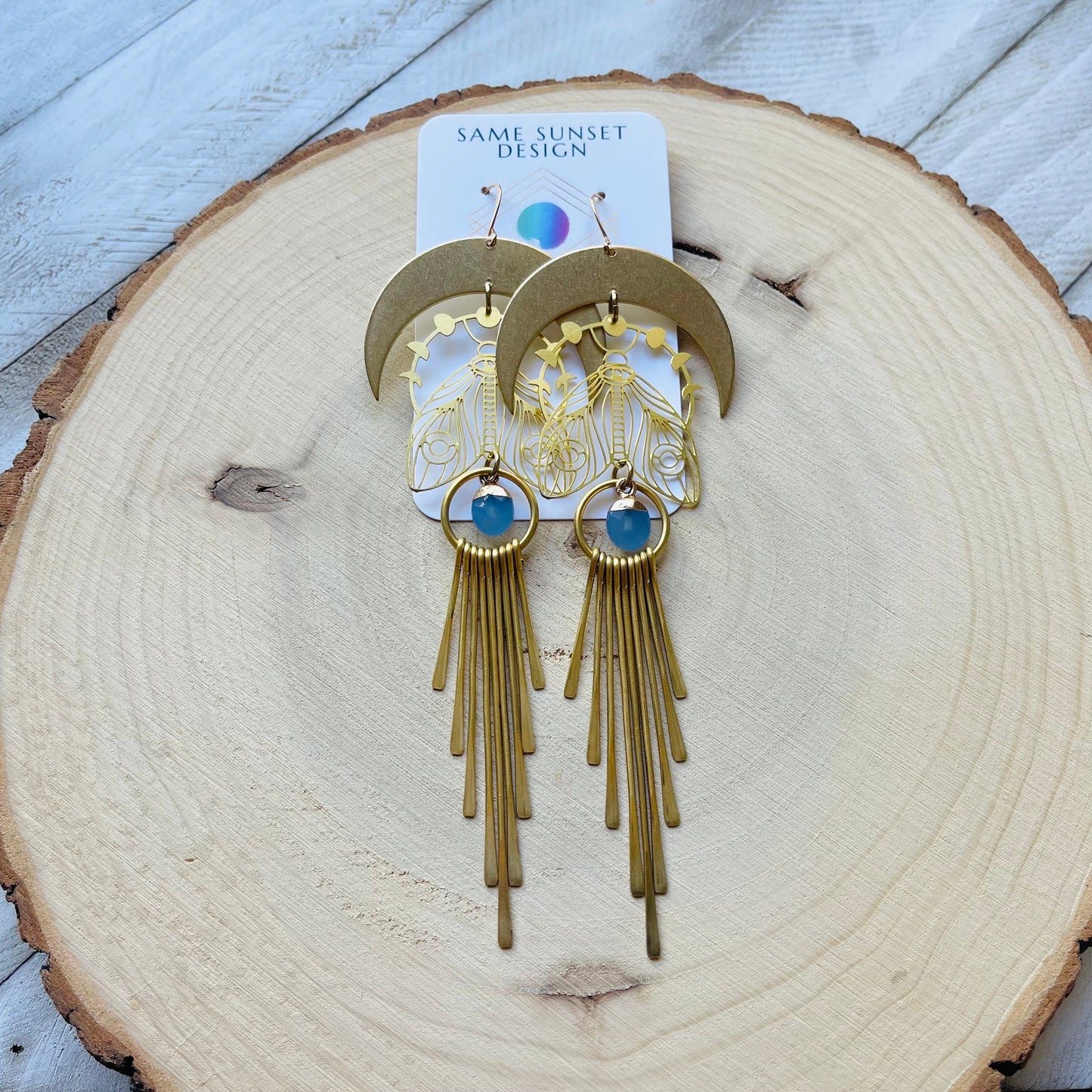 Jade Moth Moon Fringe Earrings