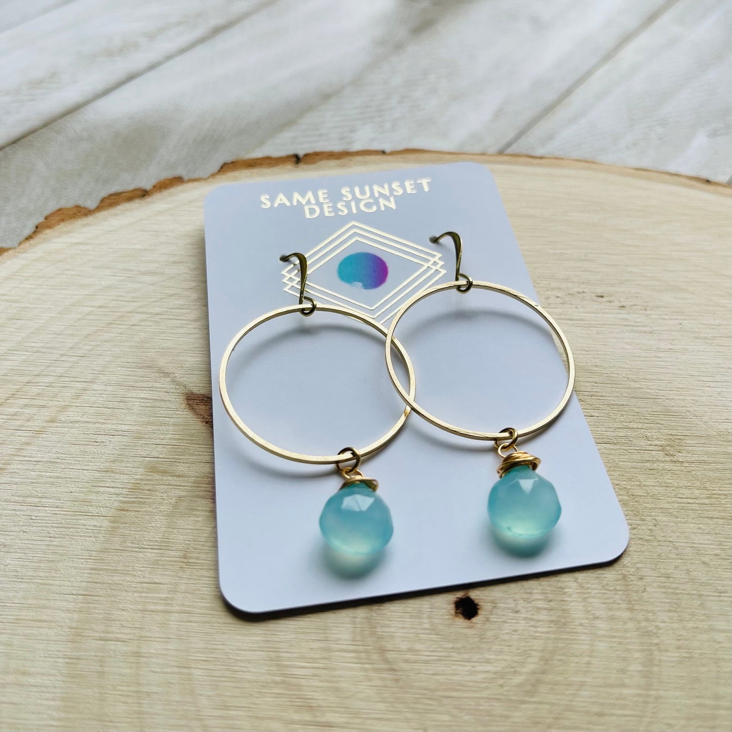Aqua Chalcedony Hoop Earrings