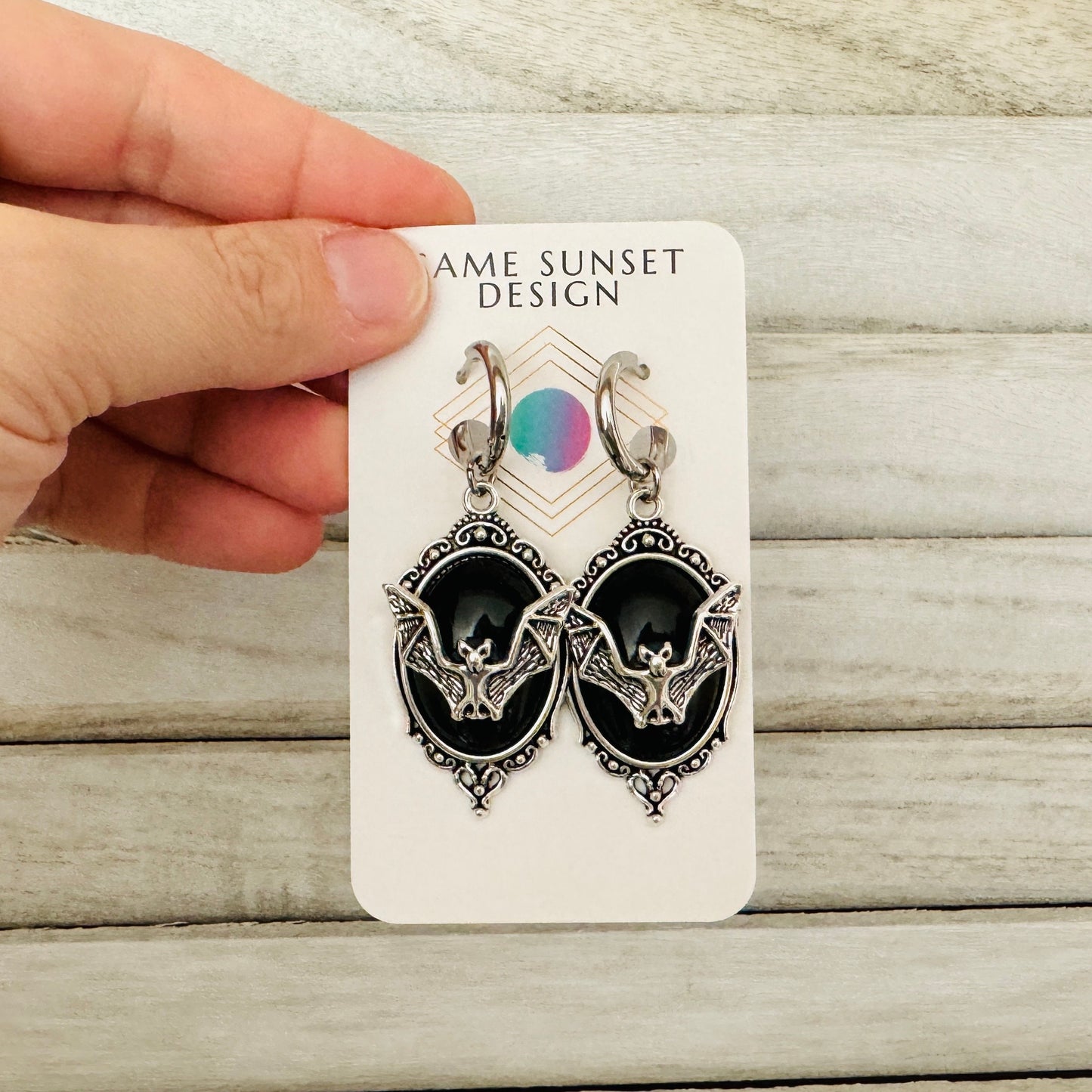 Silver Bat Huggie Hoop Earrings