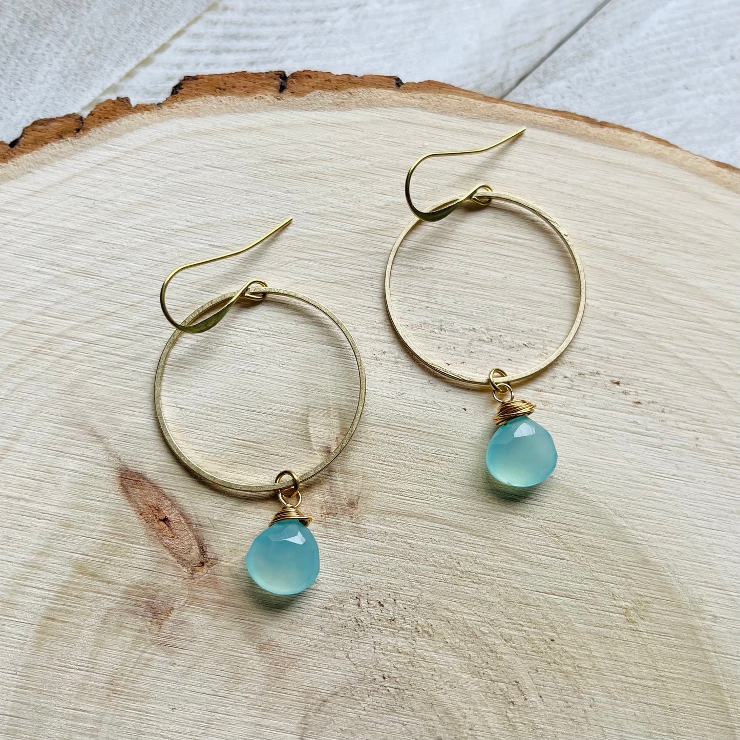 Aqua Chalcedony Hoop Earrings