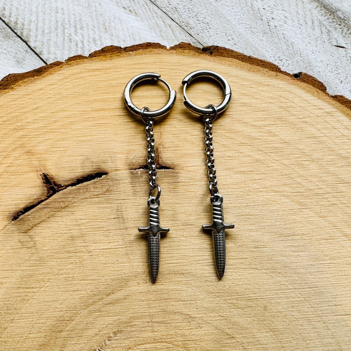 Silver Dagger Huggie Hoop Earrings