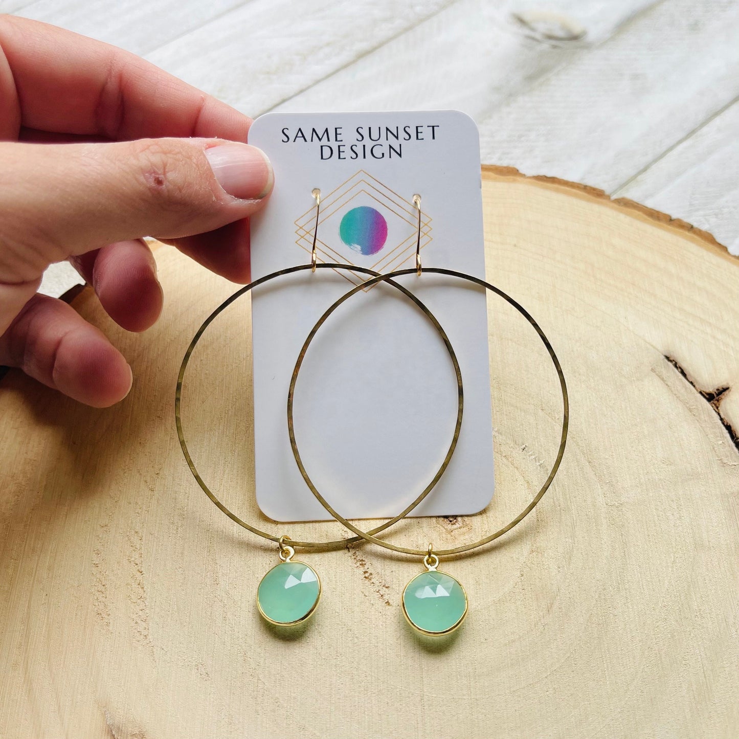 Aqua Chalcedony Hoop Earrings