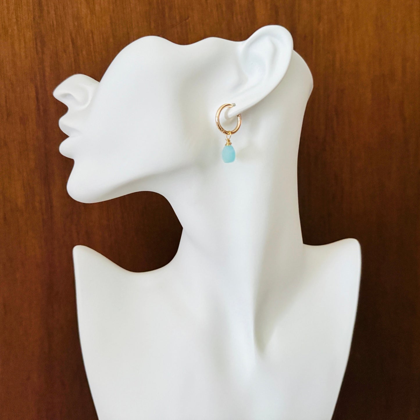 Aqua Chalcedony Huggie Hoop Earrings
