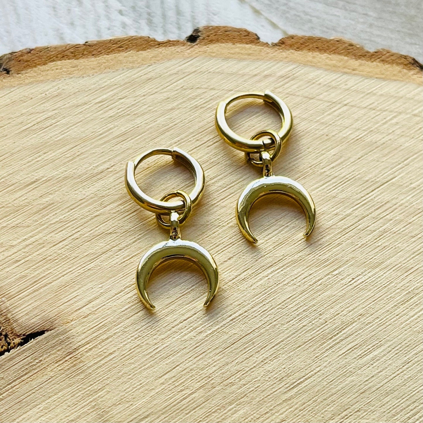 Brass Moon Huggie Hoop Earrings