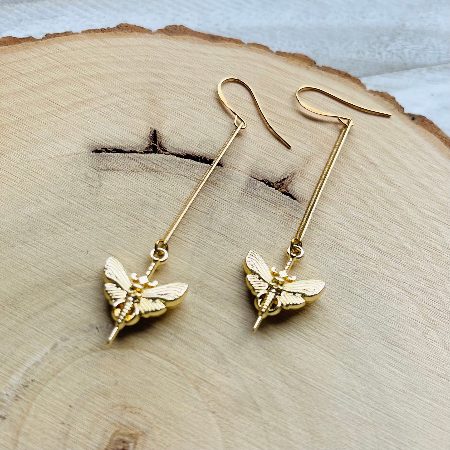 Brass Moth Earrings