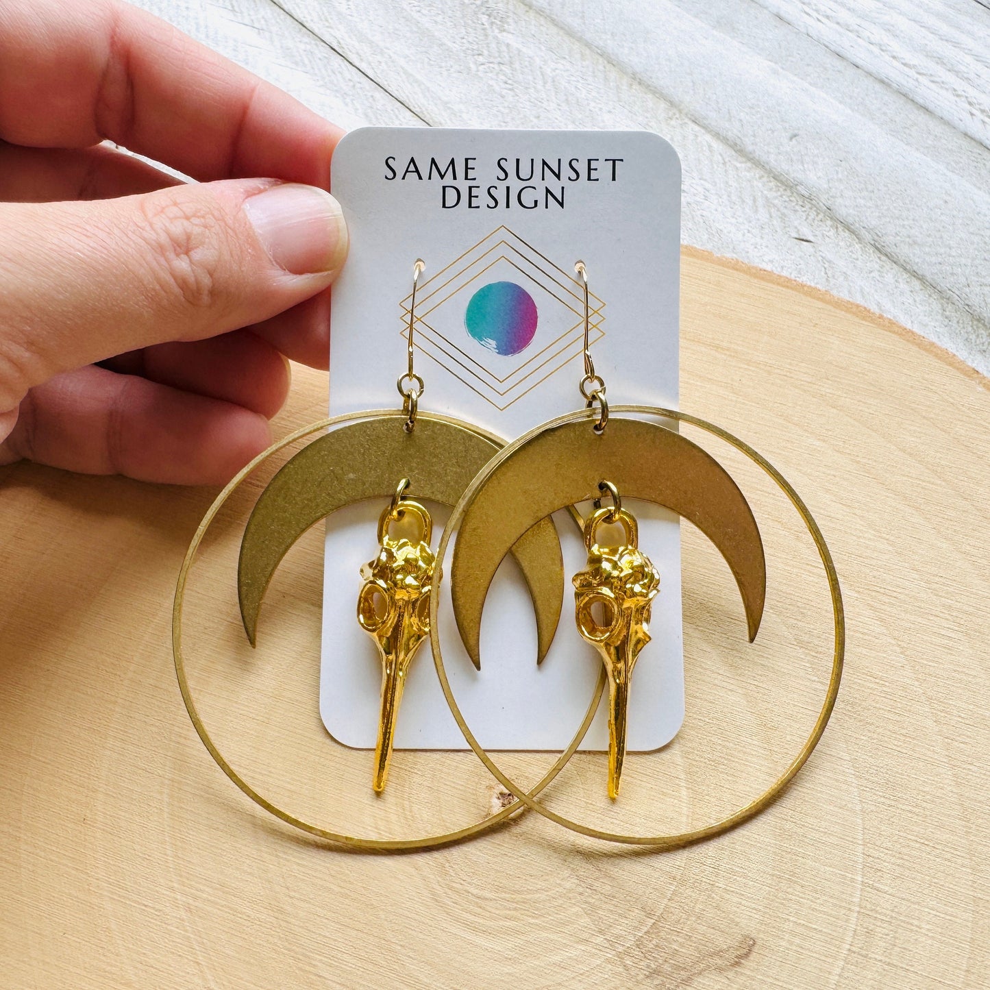 Bird Skull Moon Earrings