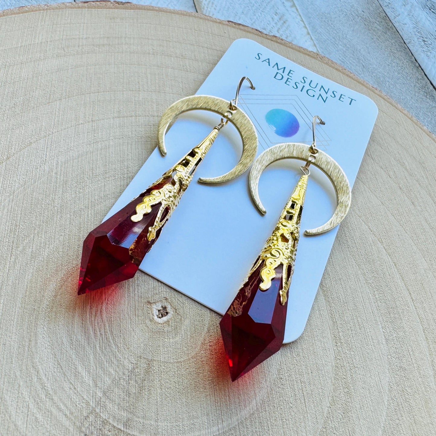 Red Crystal Moon Earrings