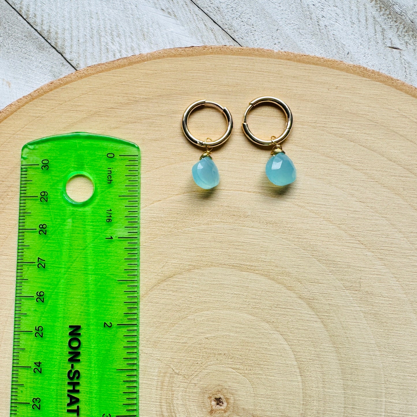 Aqua Chalcedony Huggie Hoop Earrings