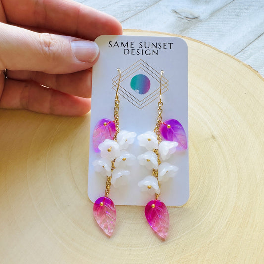 Pink and White Flower Earrings
