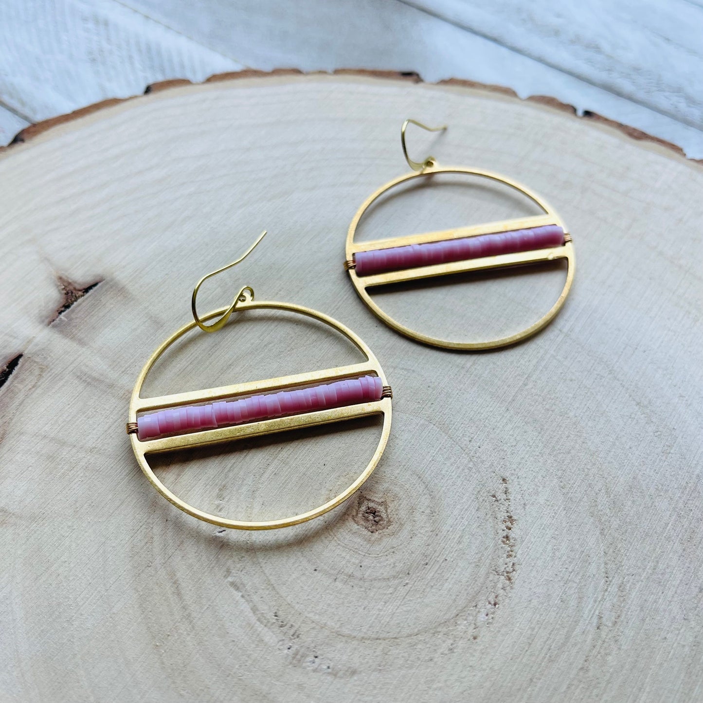 Pink Heishi Hoop Earrings