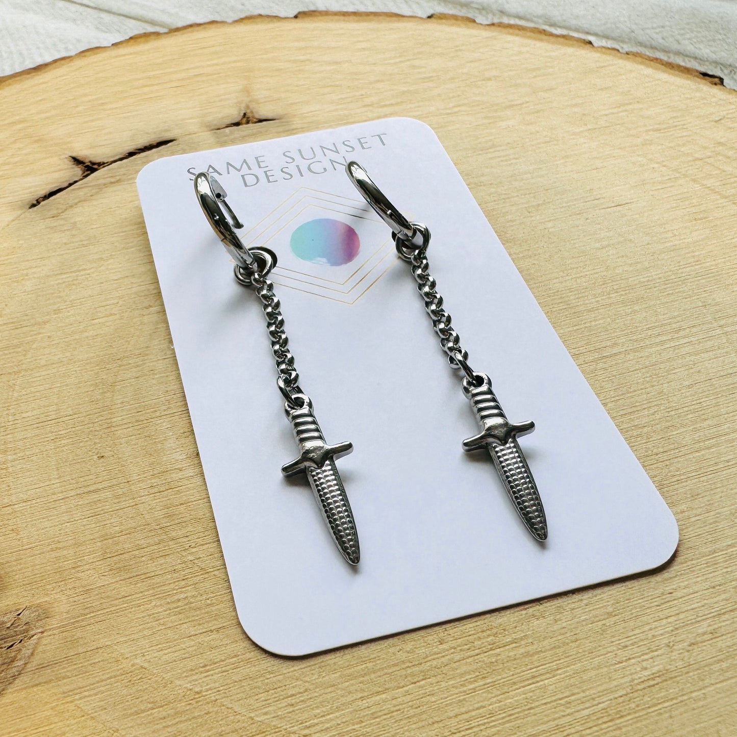 Silver Dagger Huggie Hoop Earrings