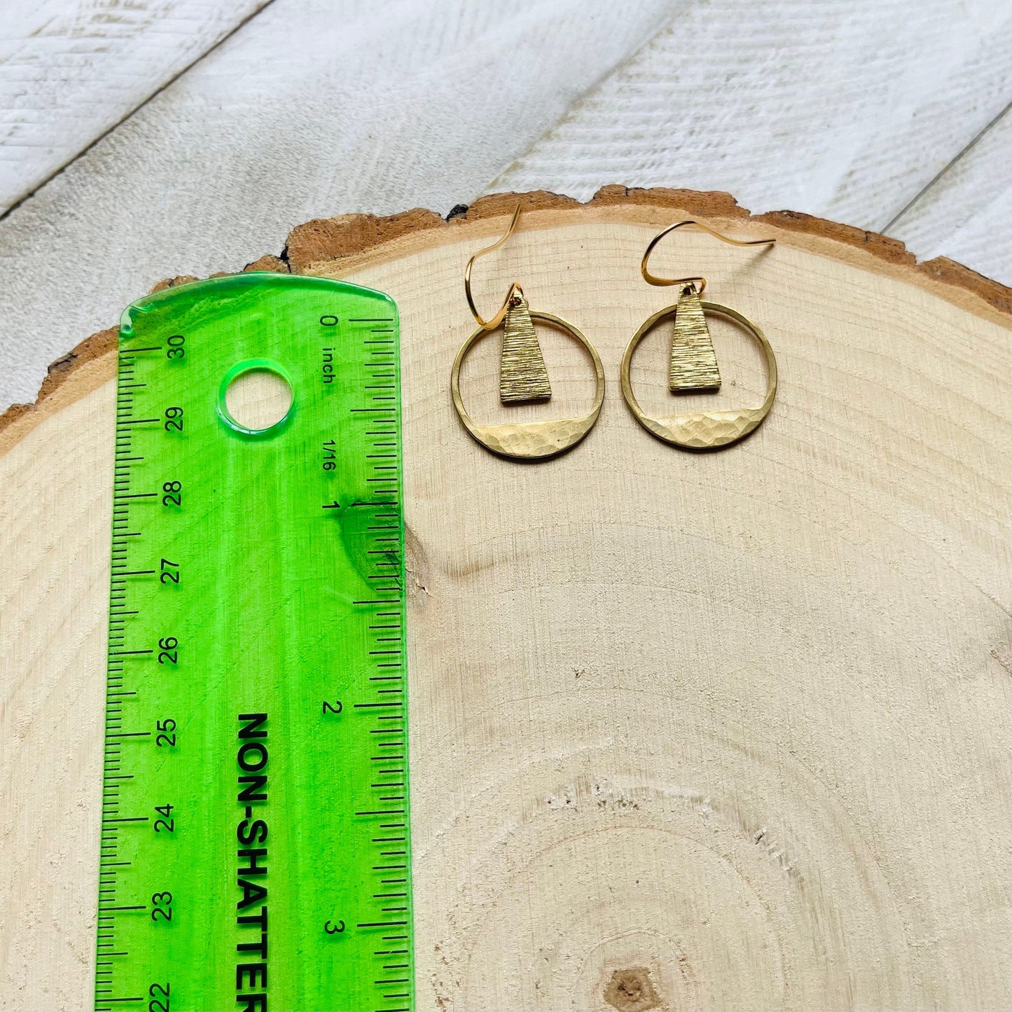 Hammered Geometric Brass Earrings
