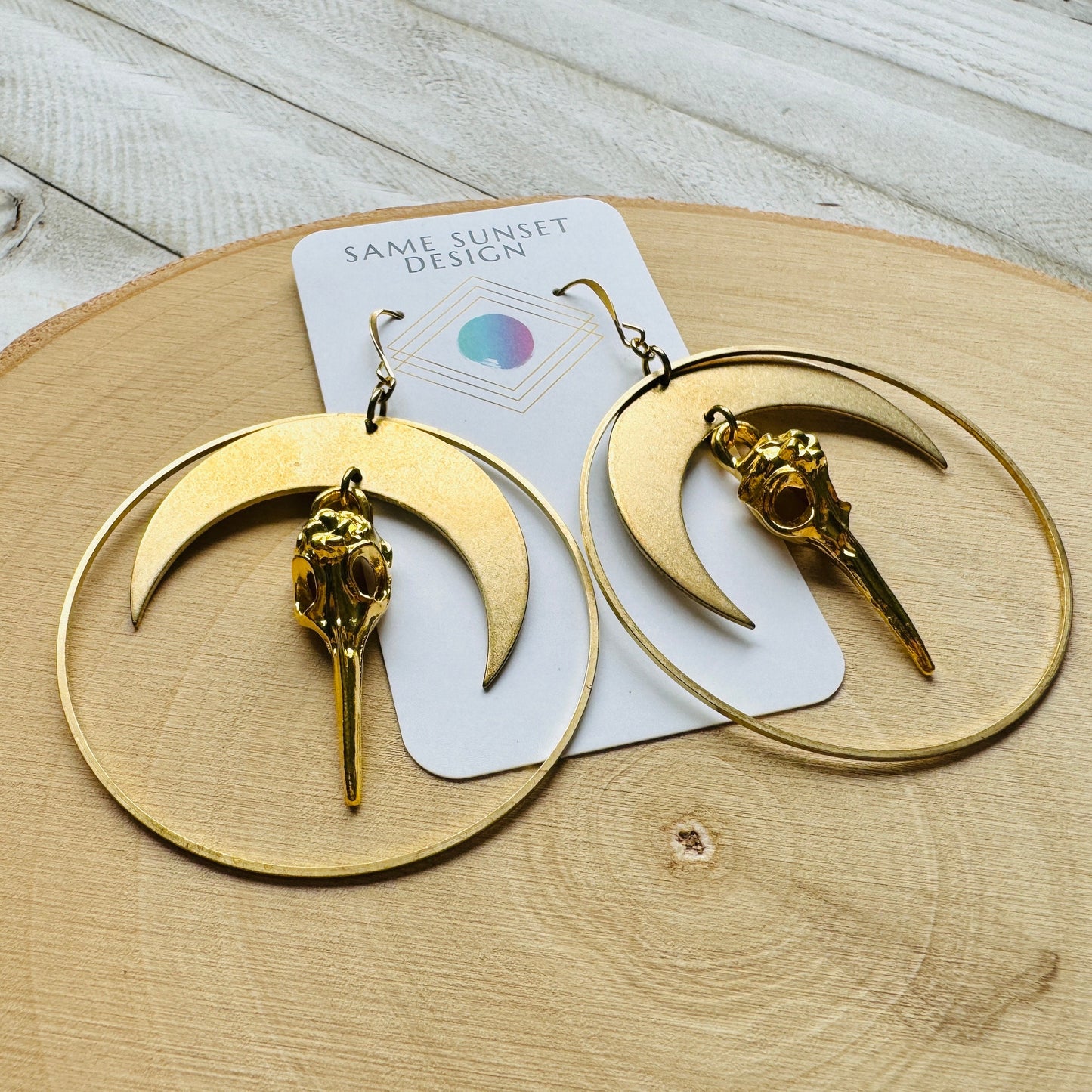Bird Skull Moon Earrings