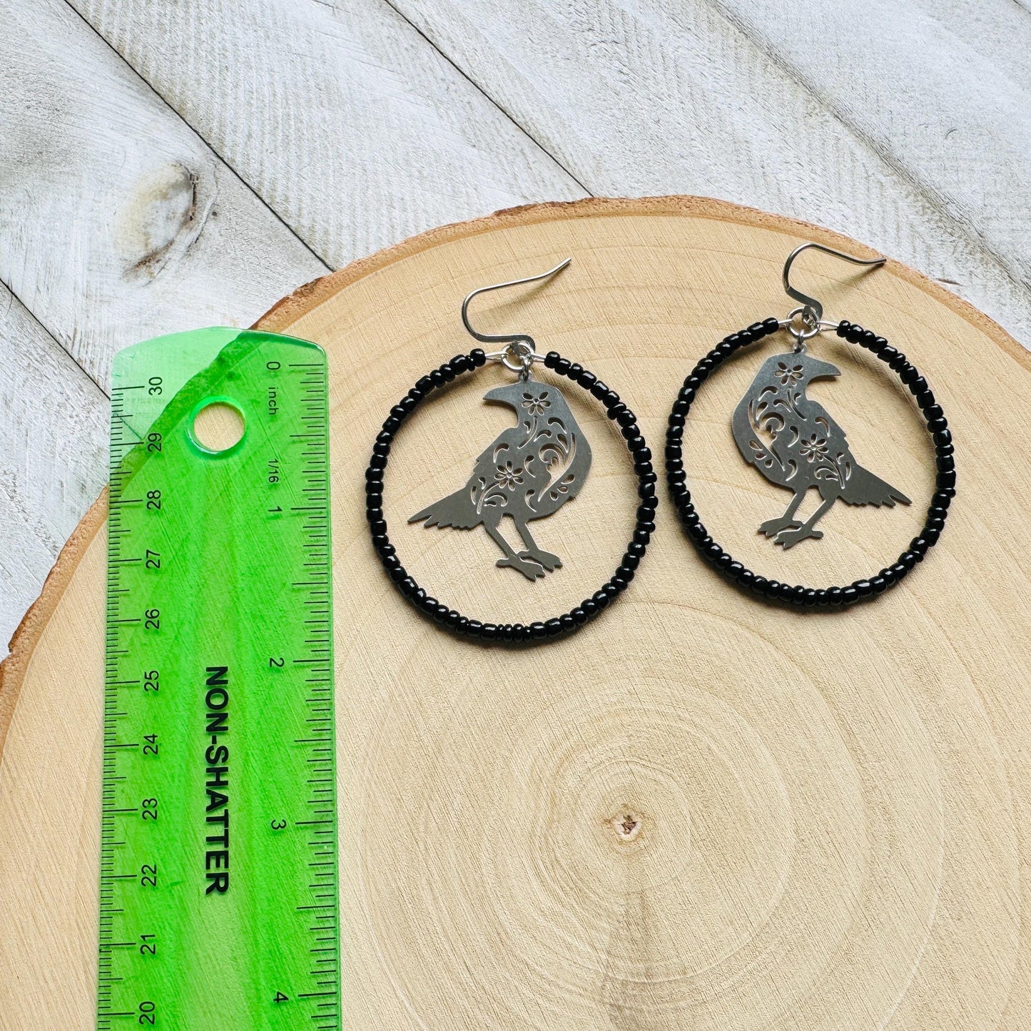 Raven Seed Bead Hoop Earrings