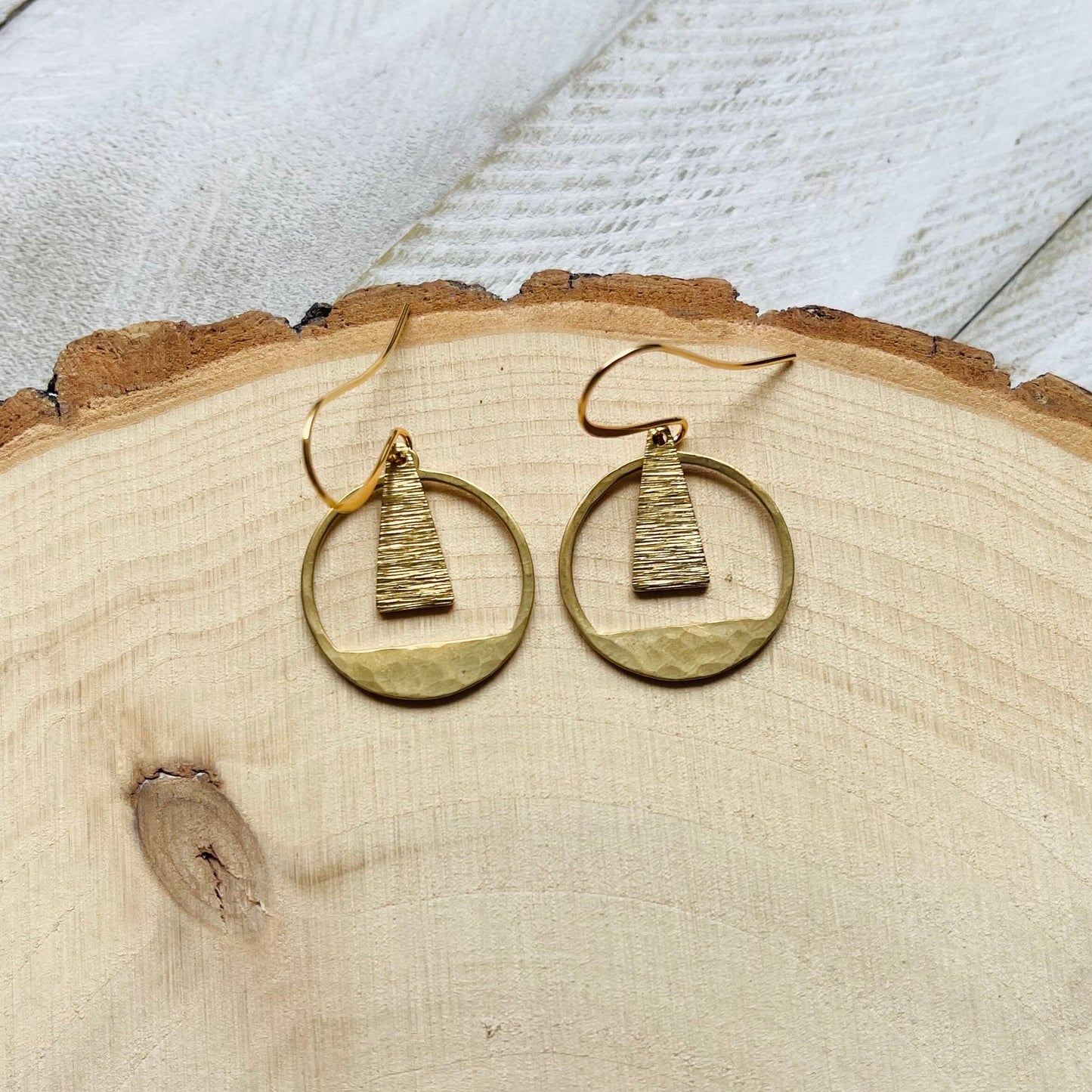 Hammered Geometric Brass Earrings