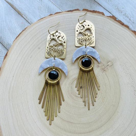 Onyx Mushroom Fringe Earrings