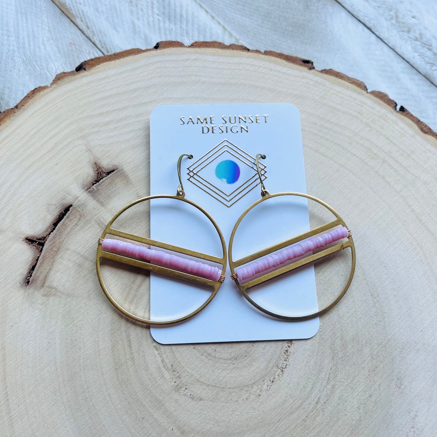 Pink Heishi Hoop Earrings
