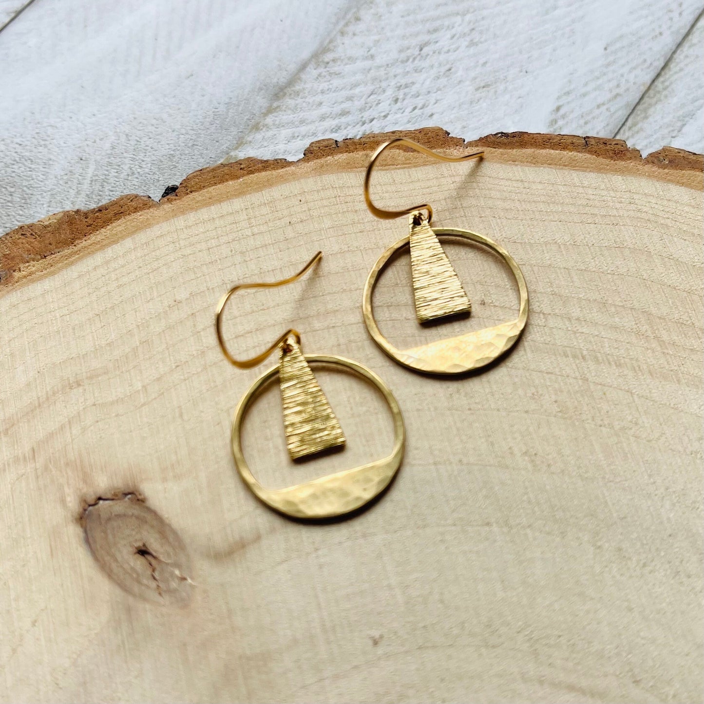 Hammered Geometric Brass Earrings