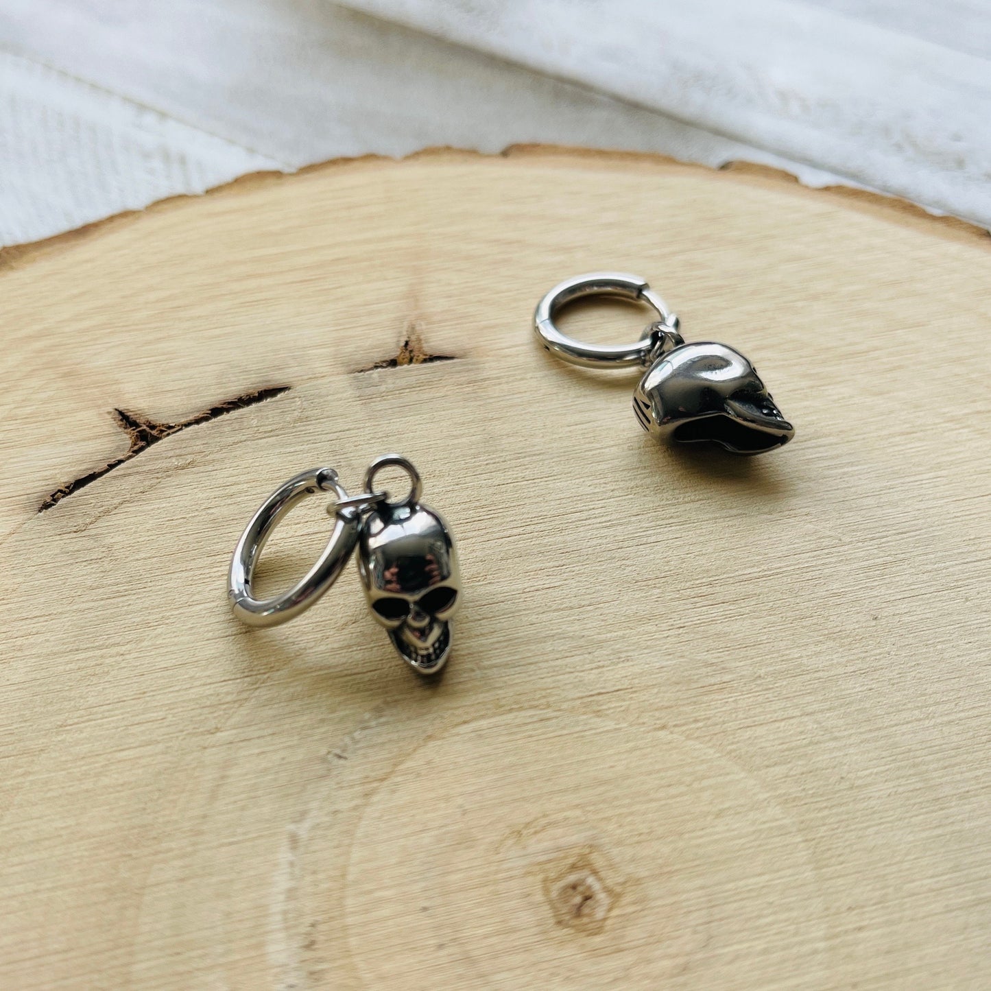 Silver Skull Huggie Hoop Earrings