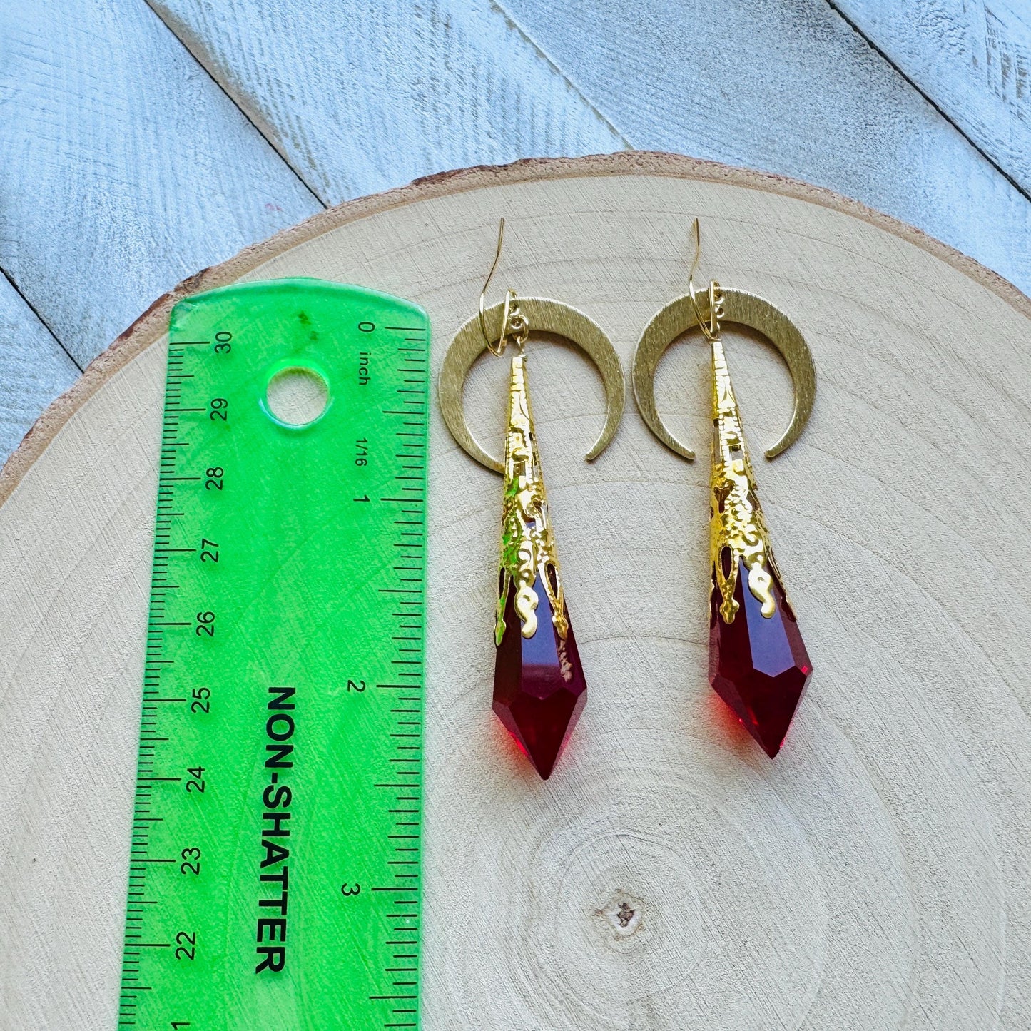 Red Crystal Moon Earrings