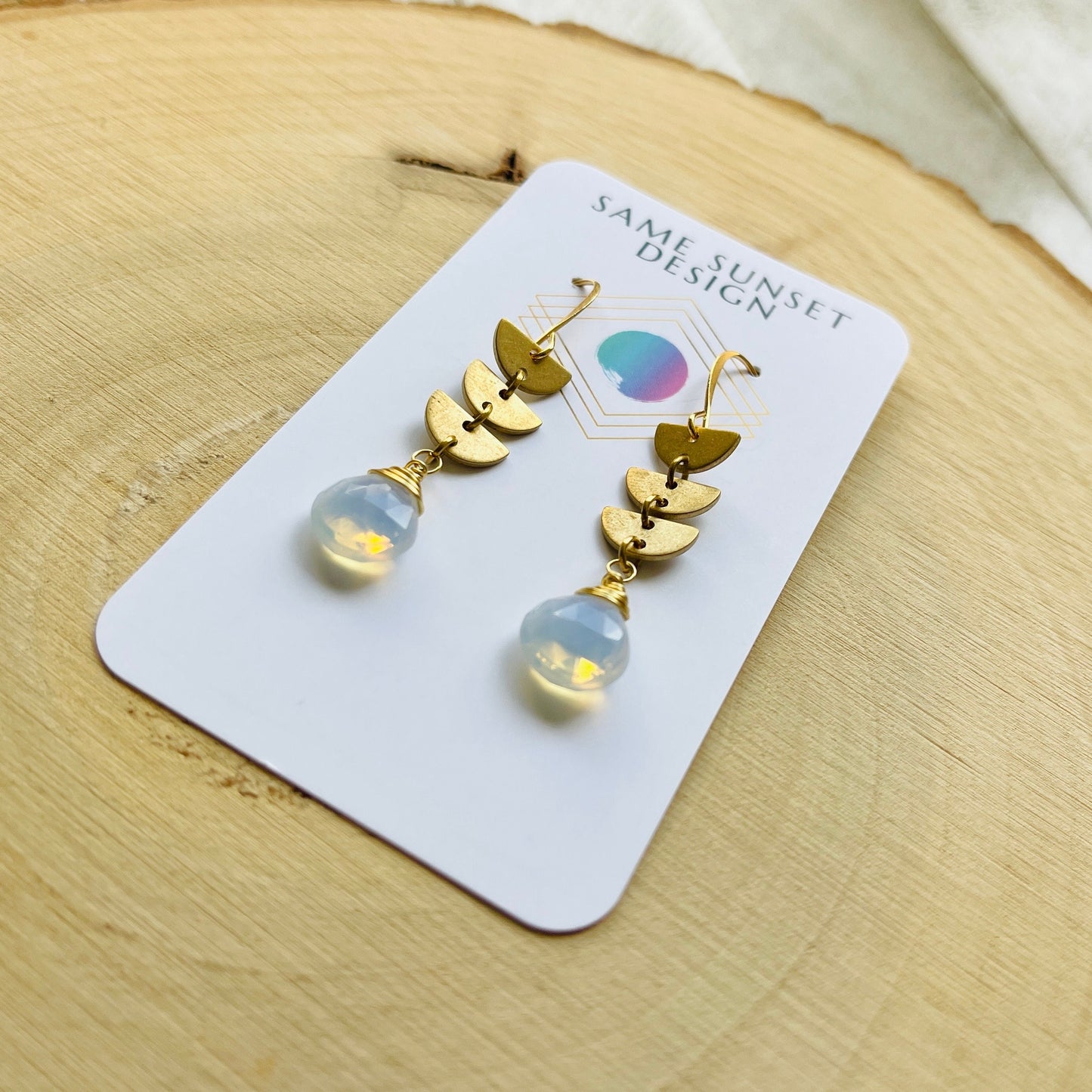 Geometric Brass Opalite Earrings