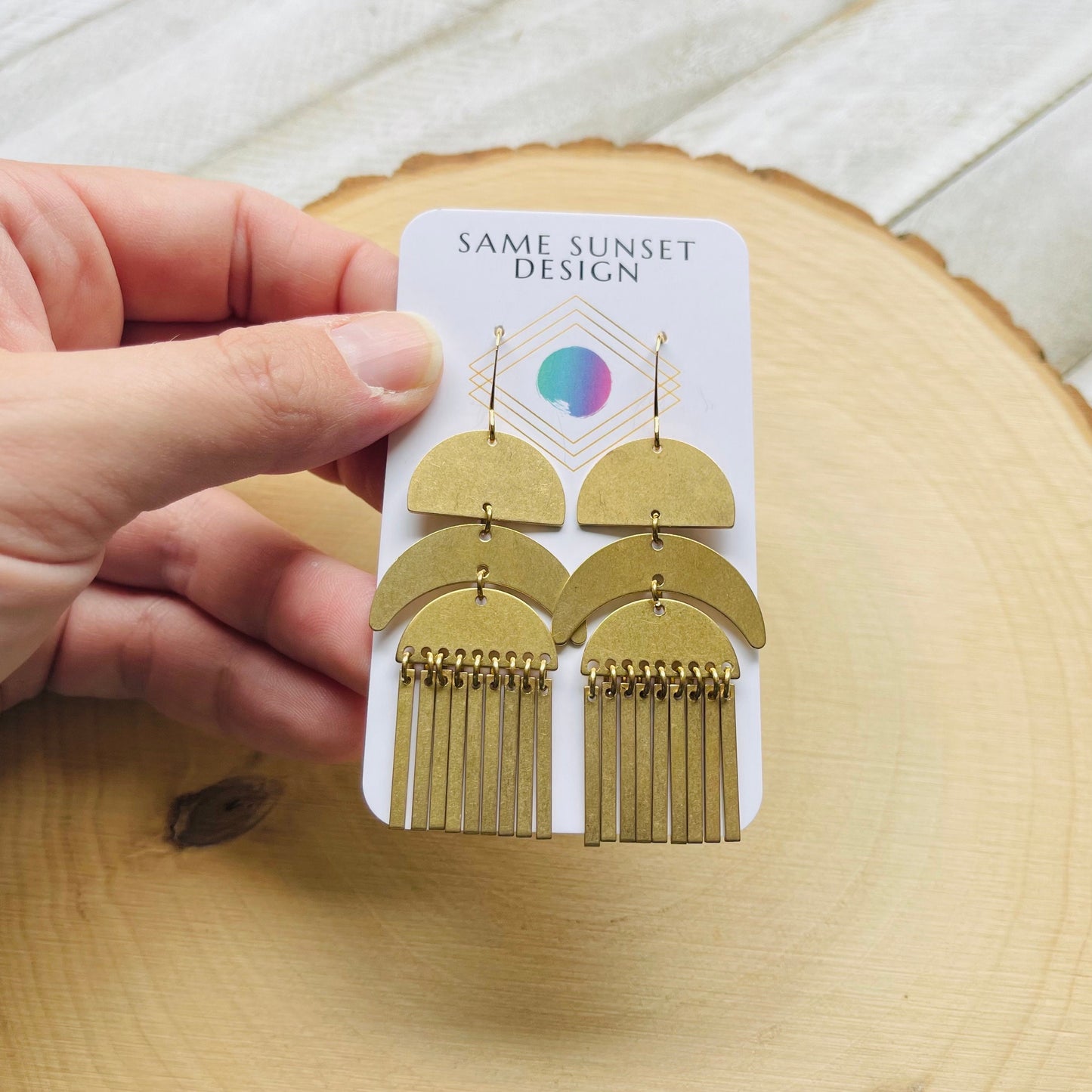 Geometric Brass Dangle Earrings