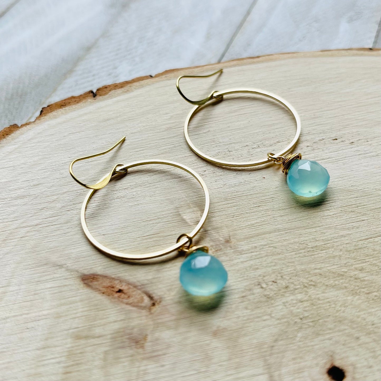 Aqua Chalcedony Hoop Earrings