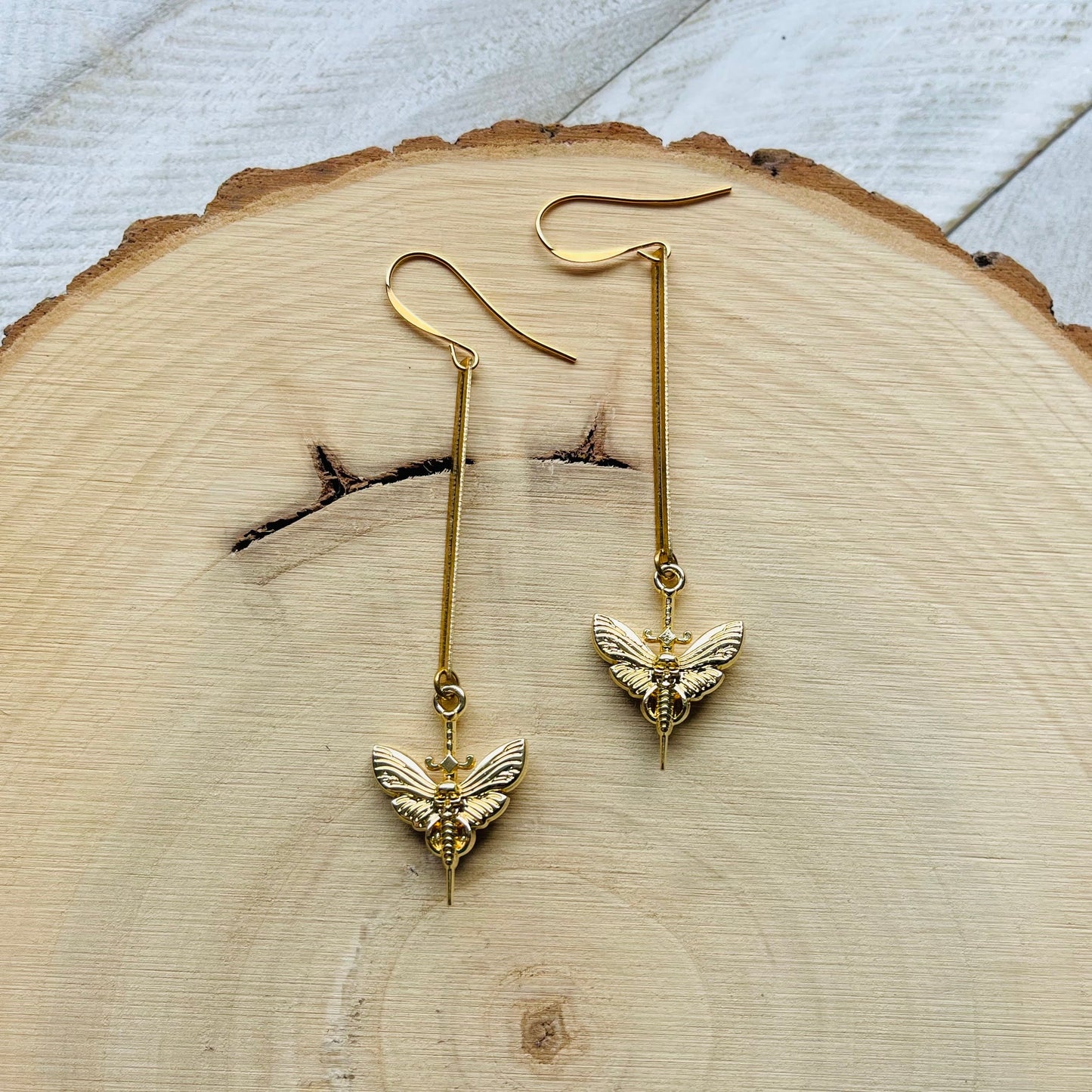 Brass Moth Earrings