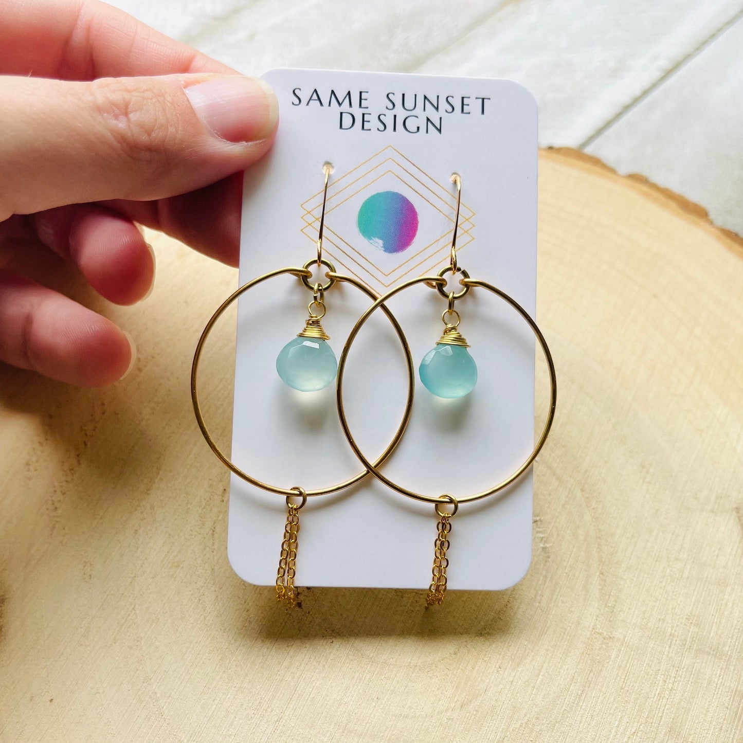Aqua Chalcedony Hoop Earrings