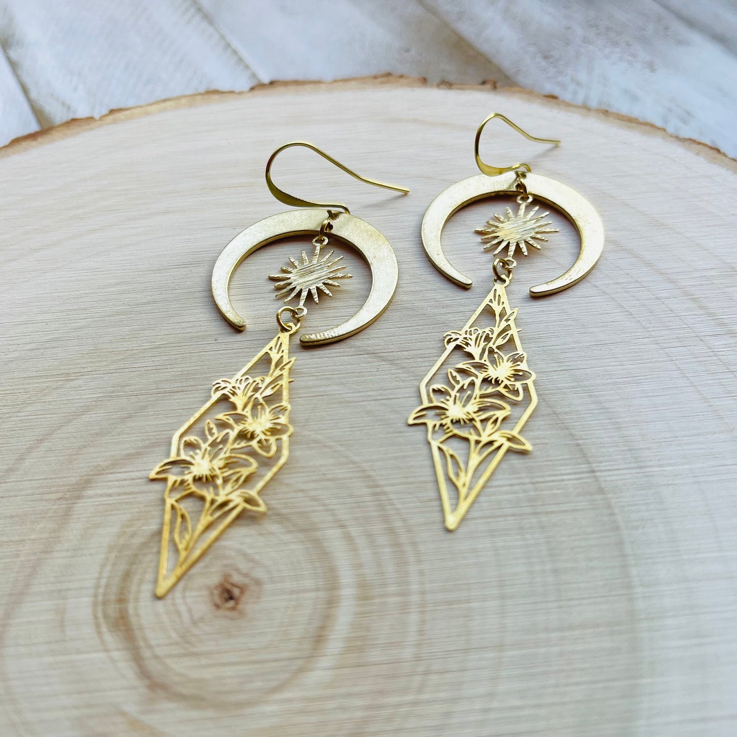 Brass Moon Flower Earrings
