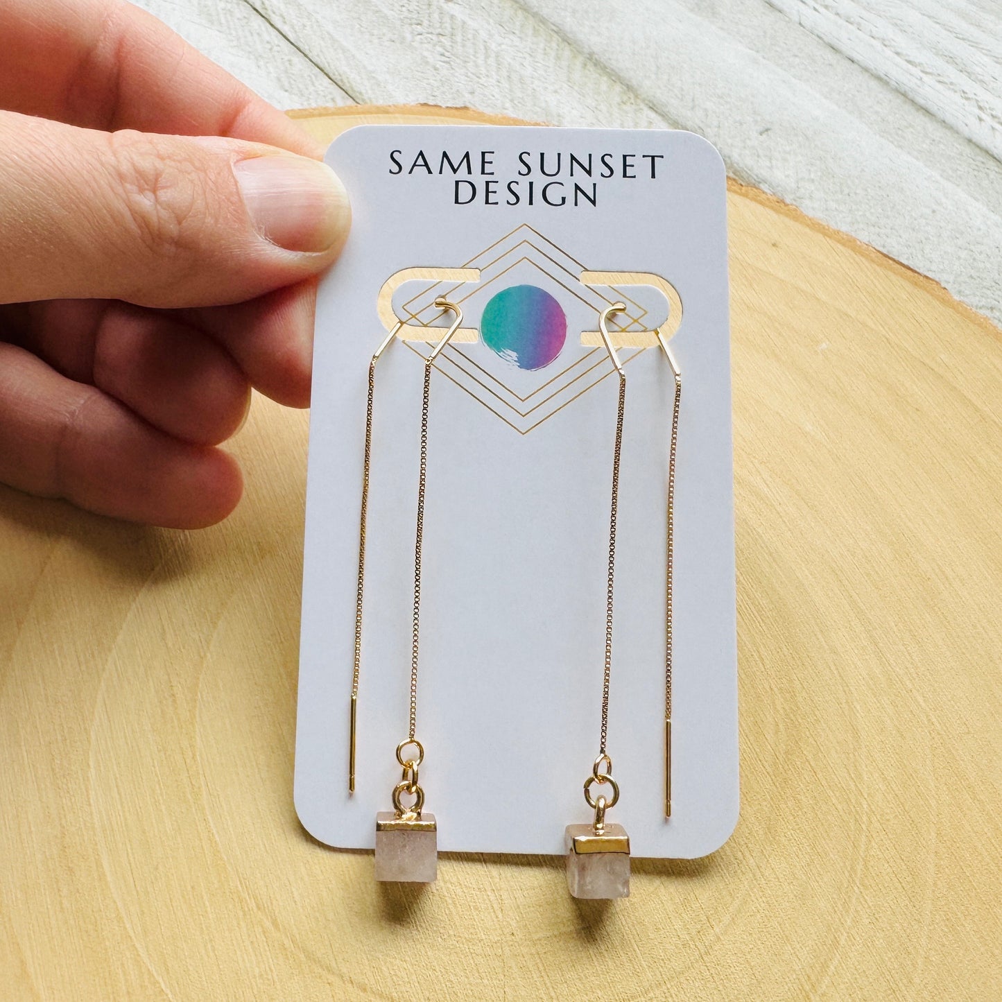 Rose Quartz Threader Earrings