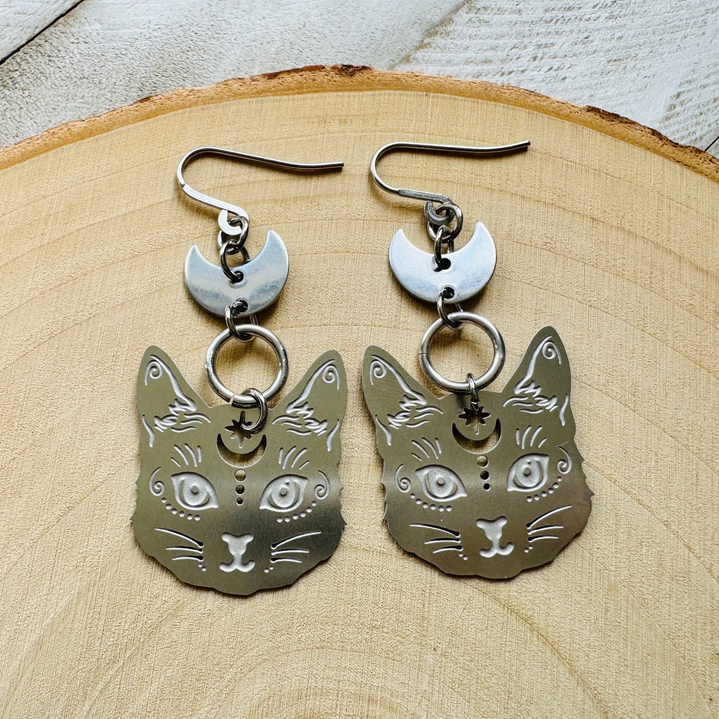 Stainless Steel Cat Earrings