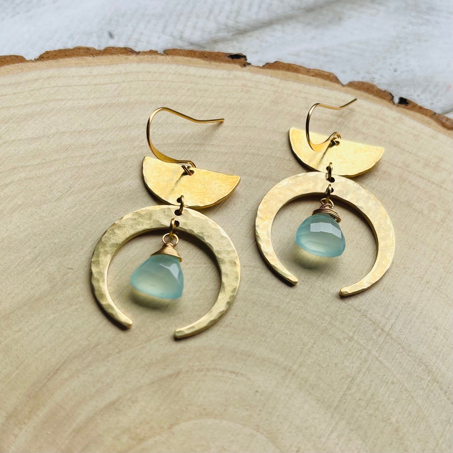 Aqua Chalcedony Moon Earrings