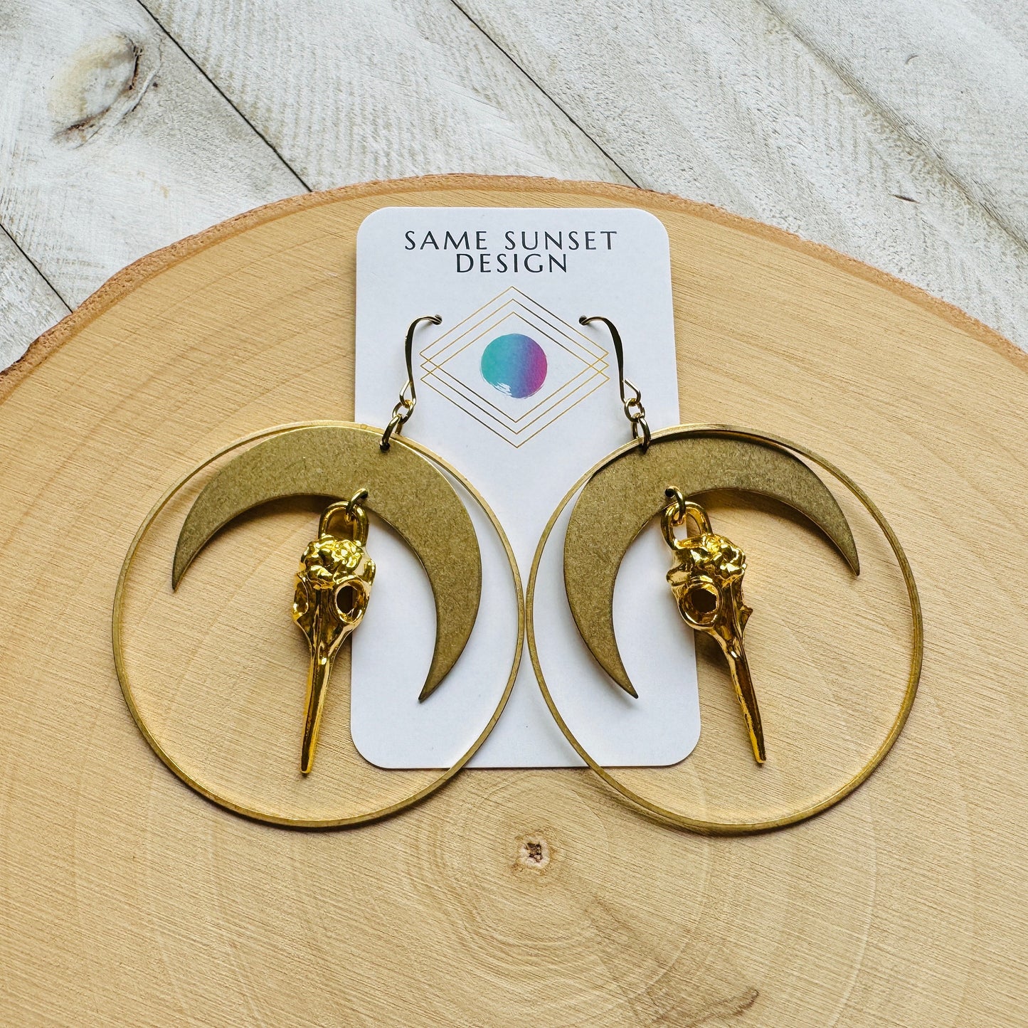 Bird Skull Moon Earrings