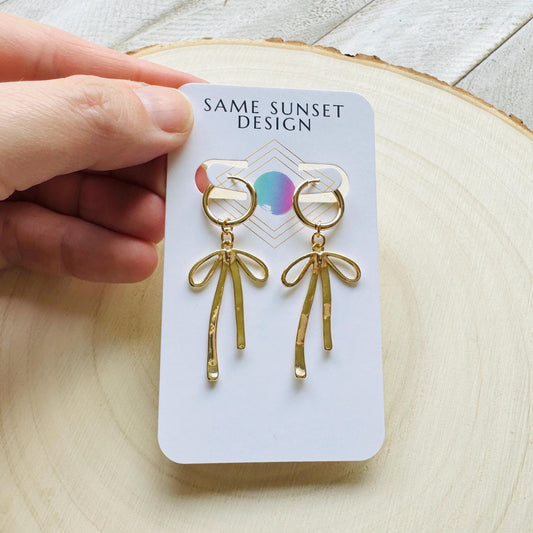 Gold Bow Huggie Hoop Earrings