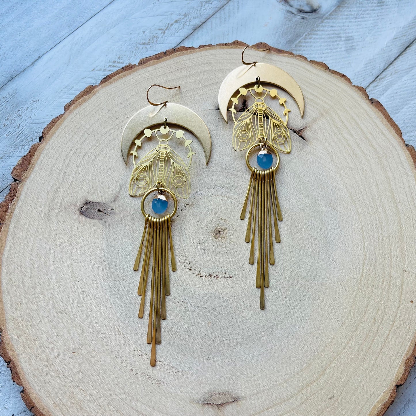 Jade Moth Moon Fringe Earrings