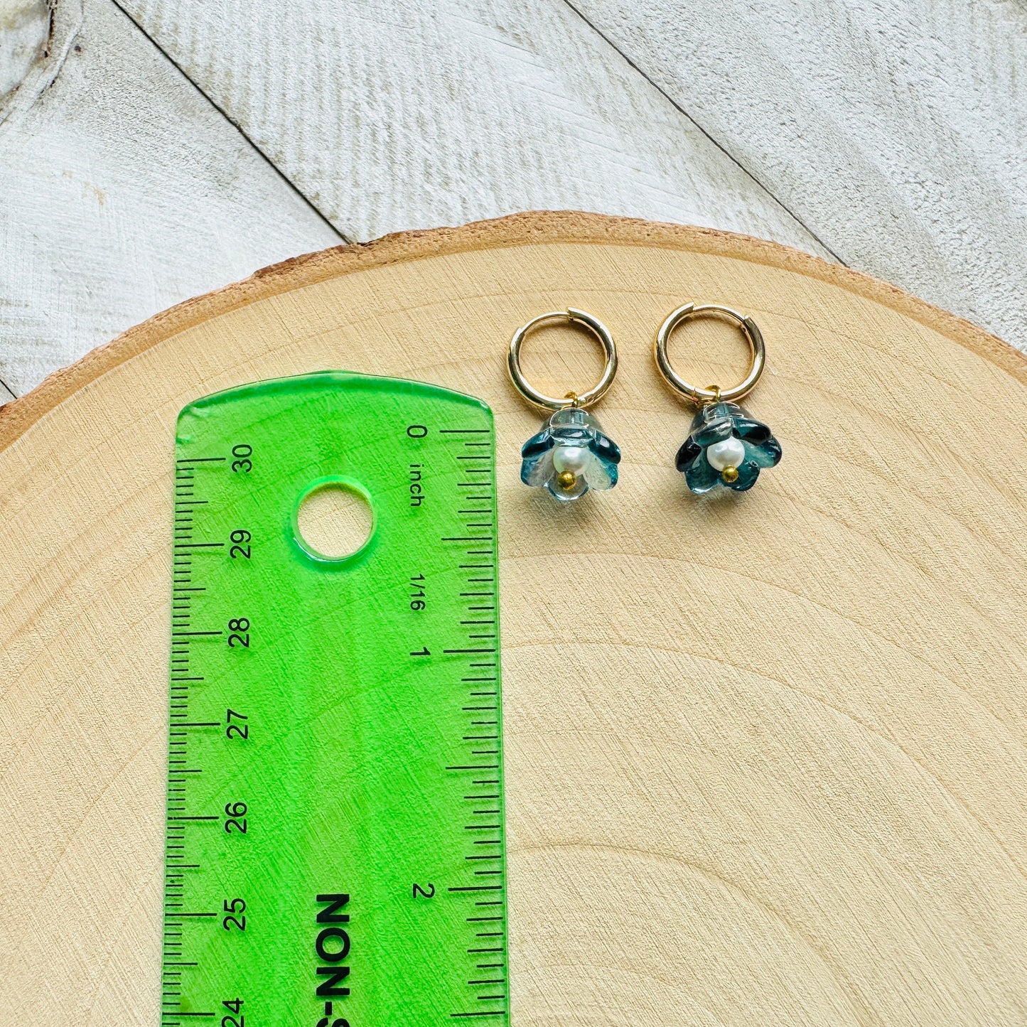 Flower Pearl Huggie Hoop Earrings
