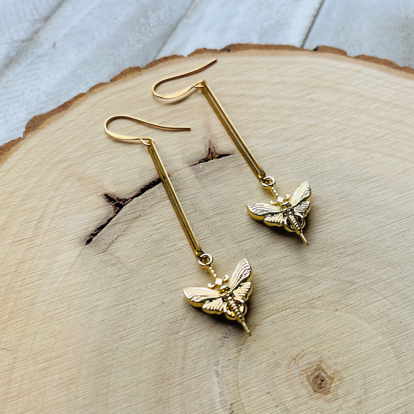 Brass Moth Earrings