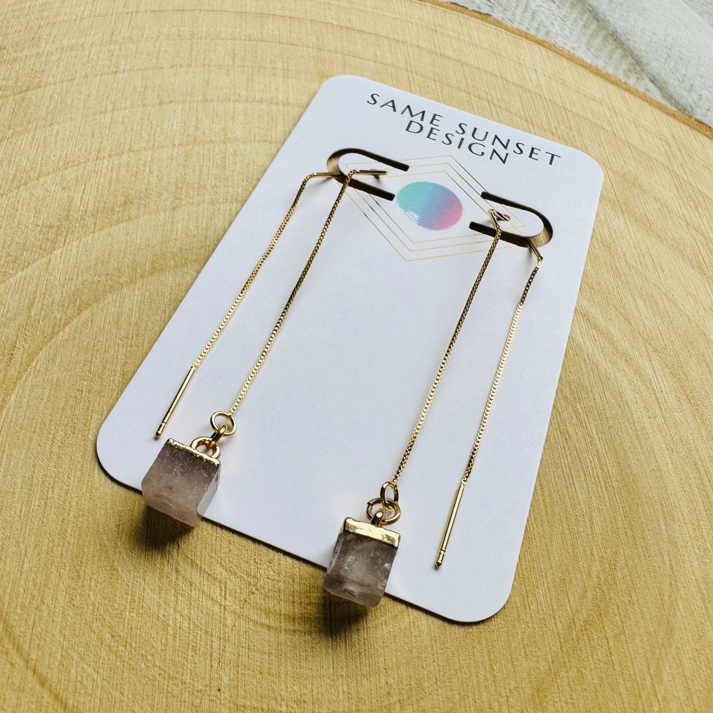 Rose Quartz Threader Earrings