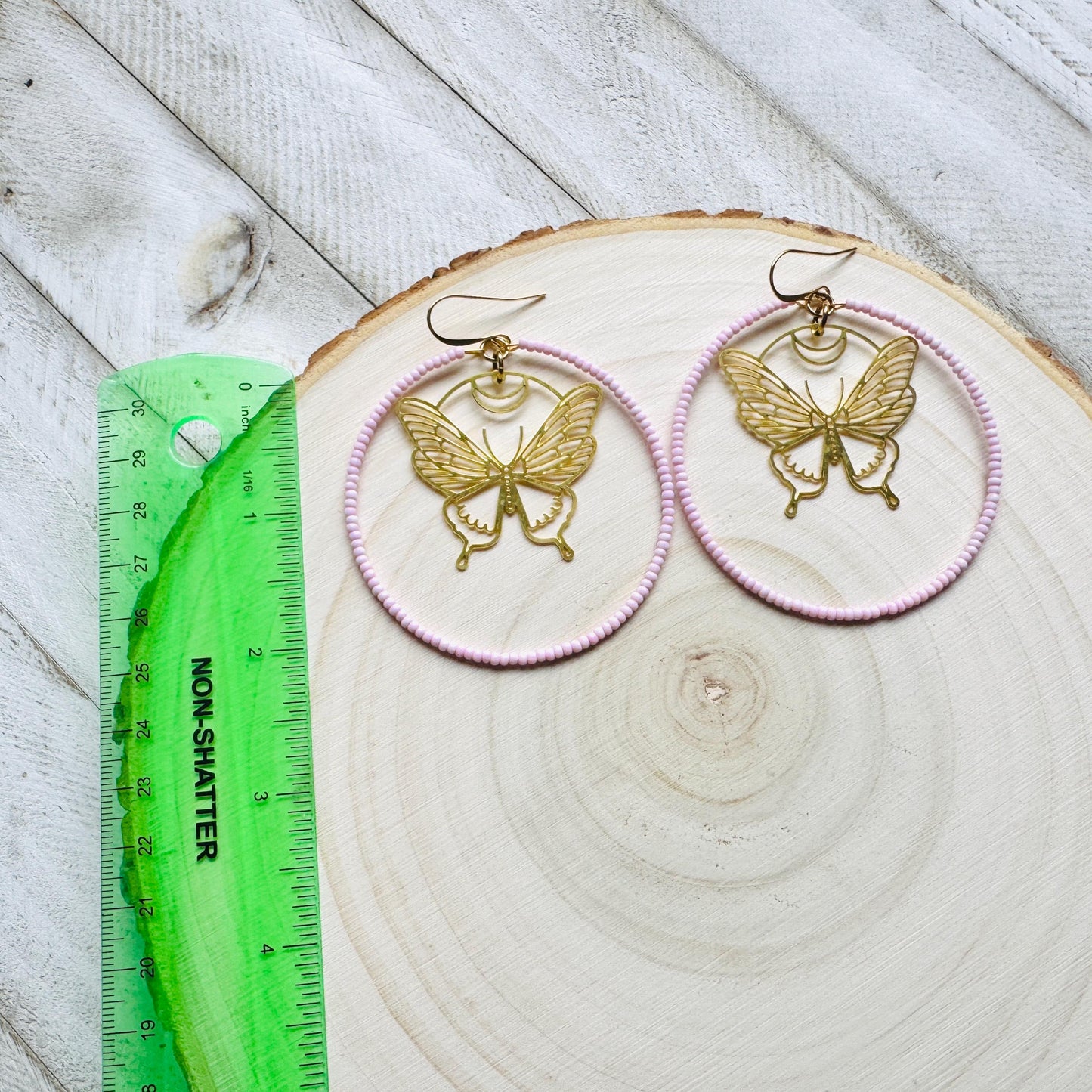 Seed Bead Butterfly Hoop Earrings
