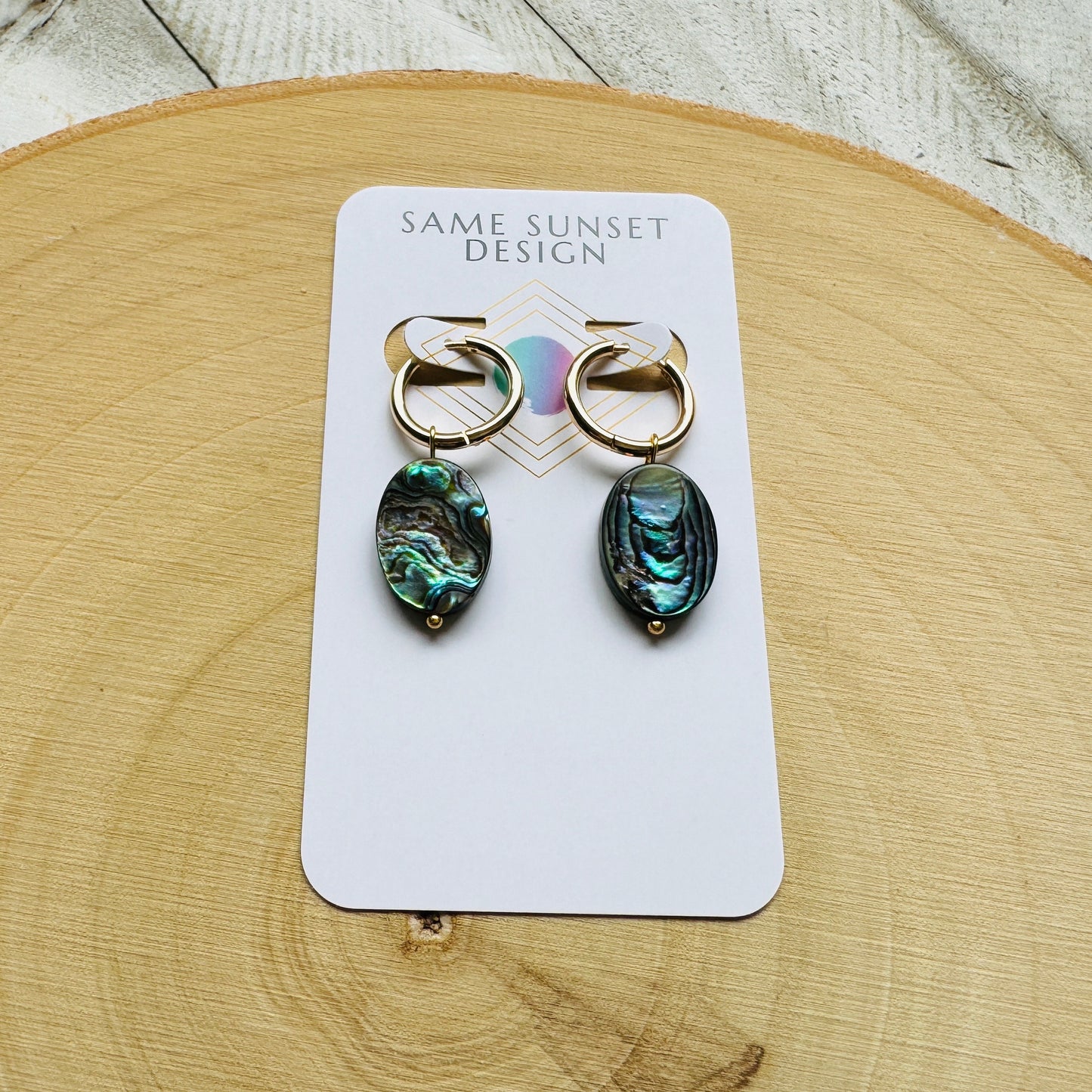Abalone Huggie Hoop Earrings