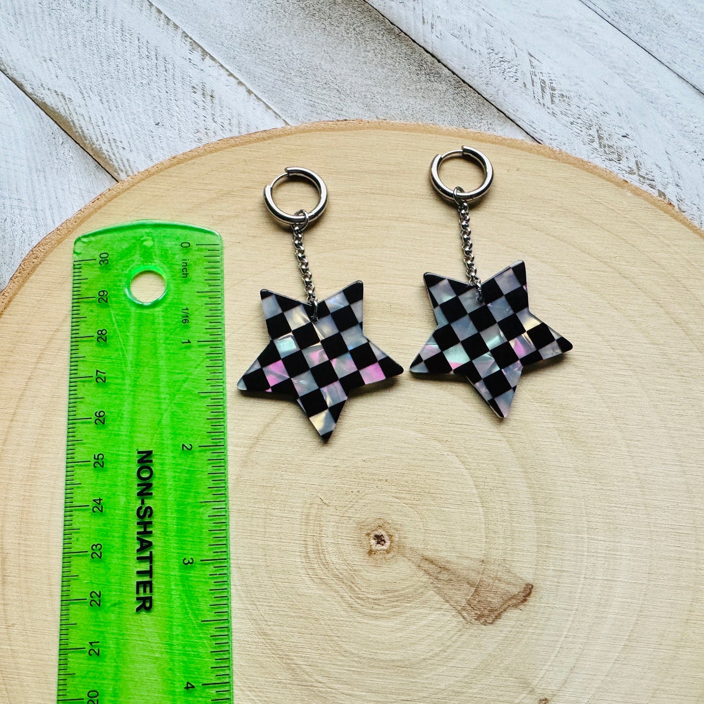 Checkered Star Huggie Hoop Earrings