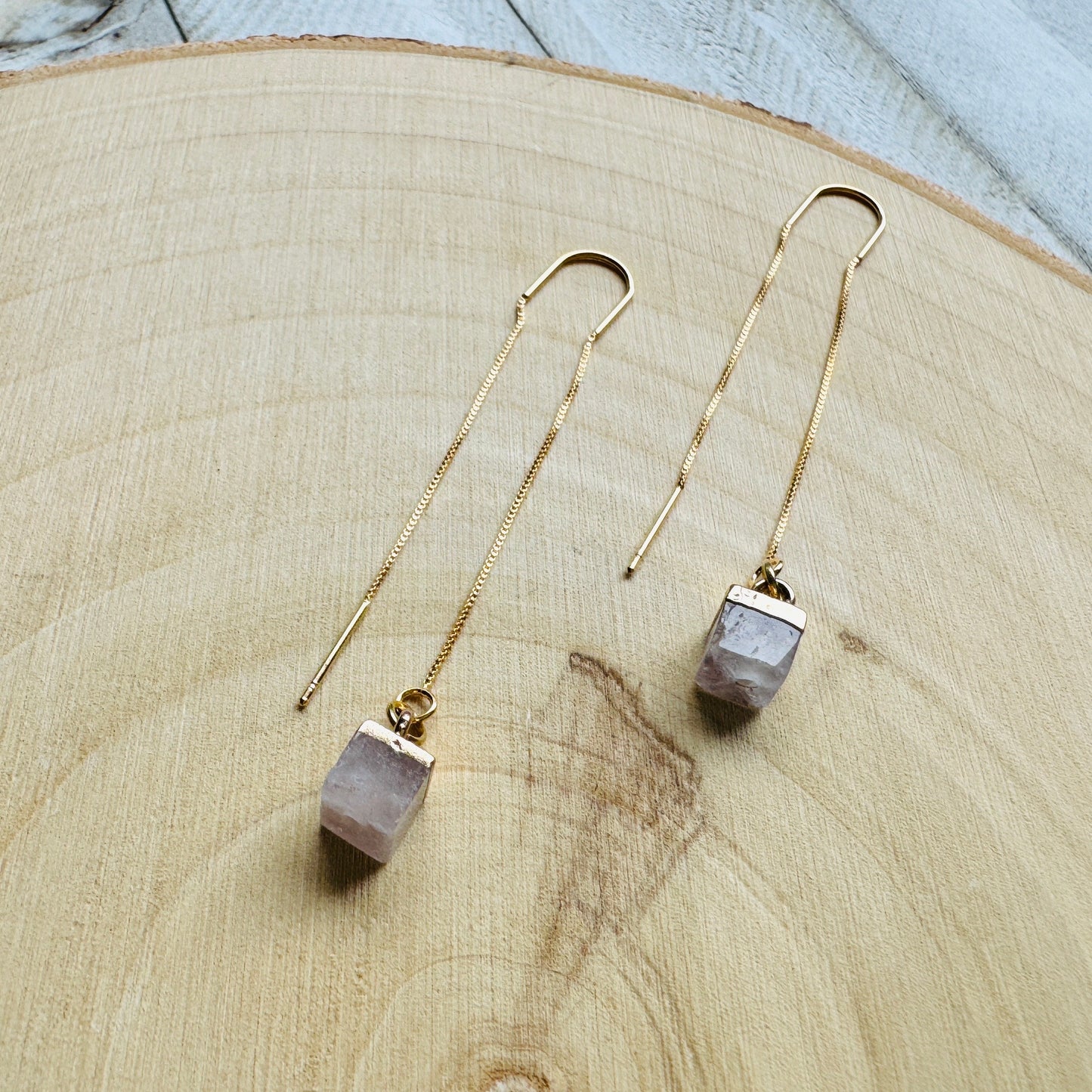 Rose Quartz Threader Earrings