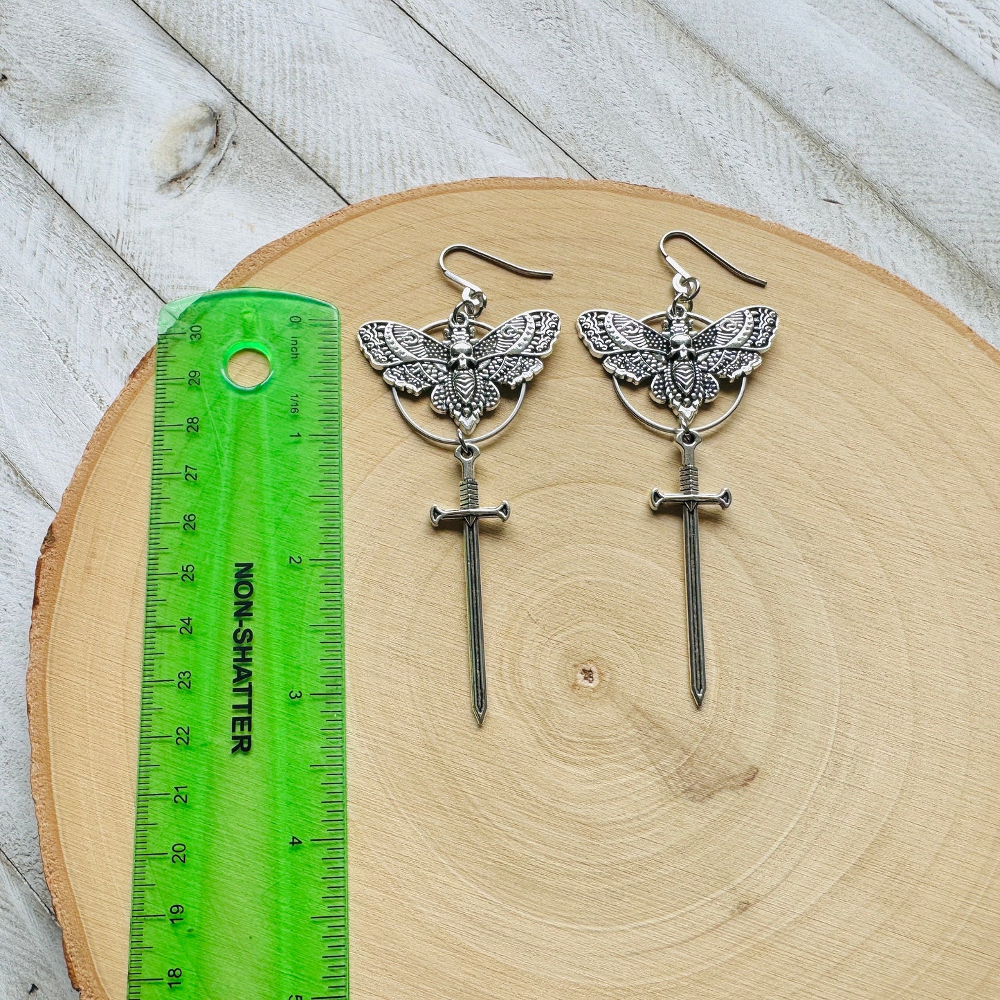 Silver Moth Sword Earrings