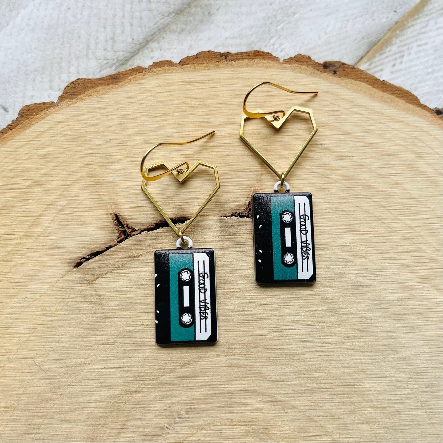 Cassette Tape Heart Earrings