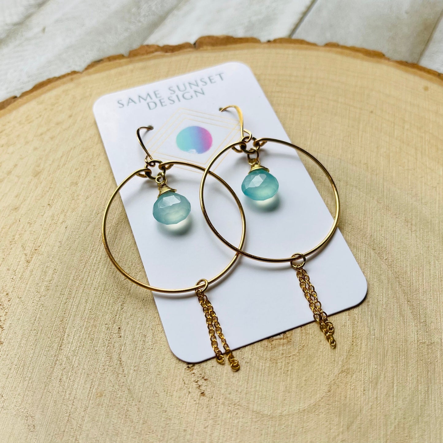 Aqua Chalcedony Hoop Earrings