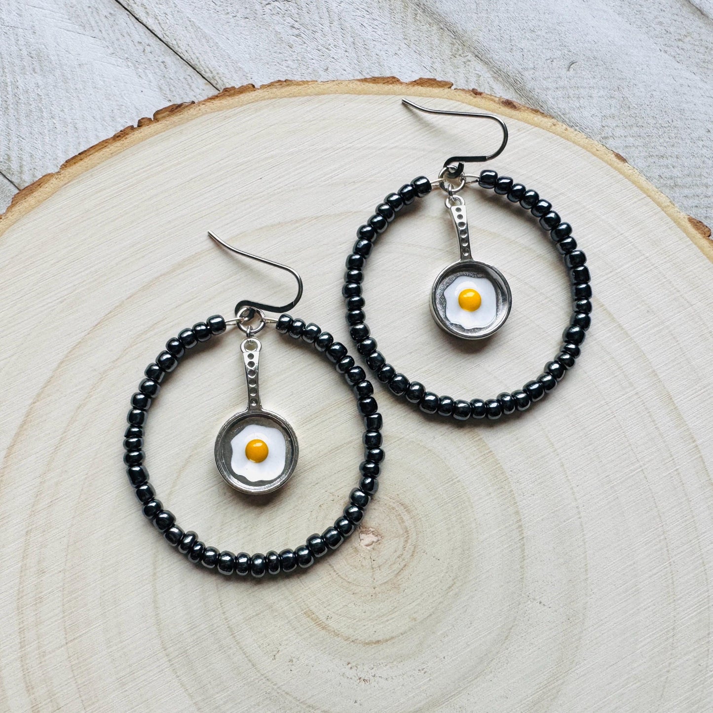 Fried Egg Beaded Hoop Earrings