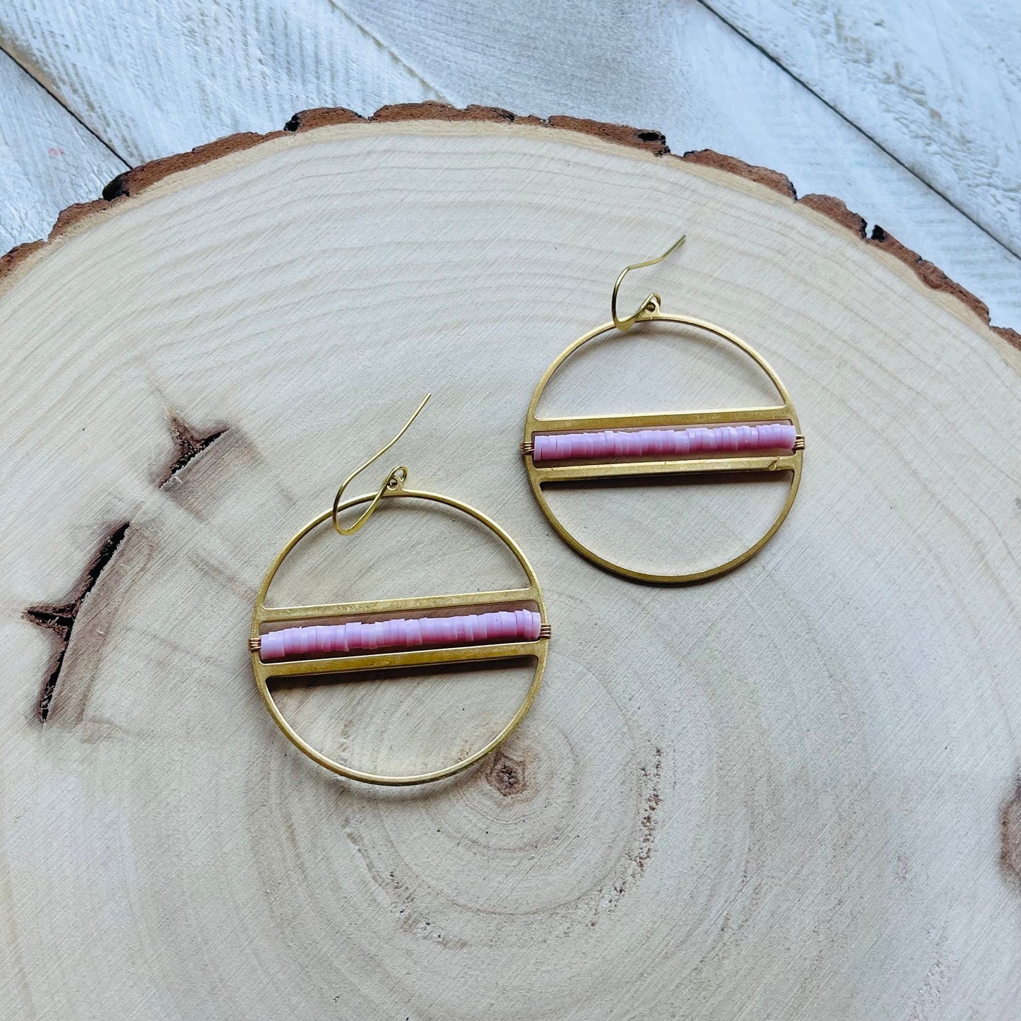 Pink Heishi Hoop Earrings